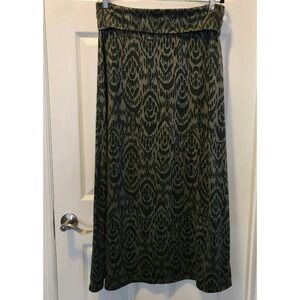 Vintage‎ Y2K Mossimo Fold Over Waistband Maxi Skirt Green Black Festival Boho